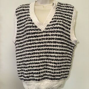 Tony Lambert (Large) Vintage Neutral Striped V-Neck Sleeveless Knit Sweater Vest